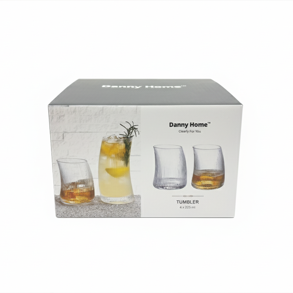 طقم أكواب زجاجية بنقوش طولية 4 قطع (325 مل)