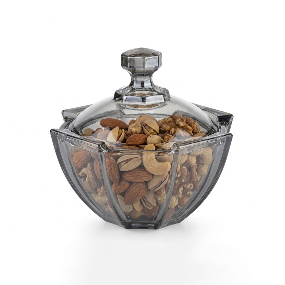 وعاء تقديم زجاجي بغطاء شفاف