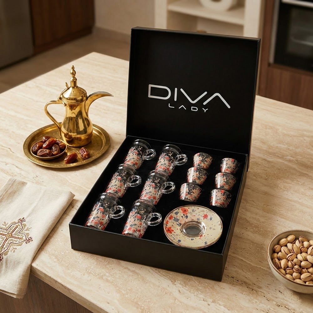 طقم استكانة وفنجان 18 قطعة