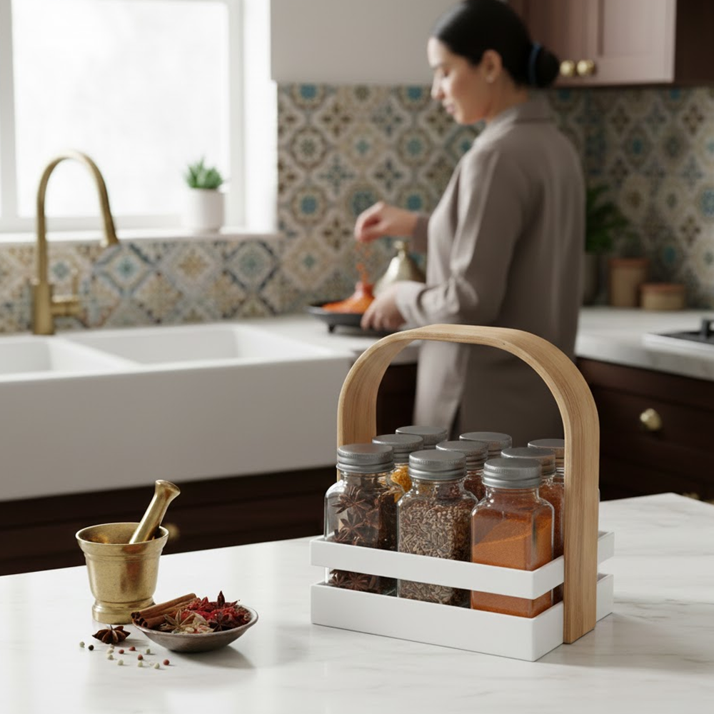 حامل توابل مع 9 عبوات زجاجية