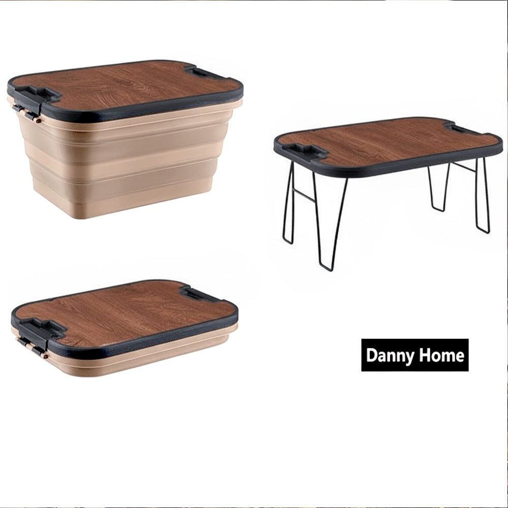 سلة مع طاولة خشبية