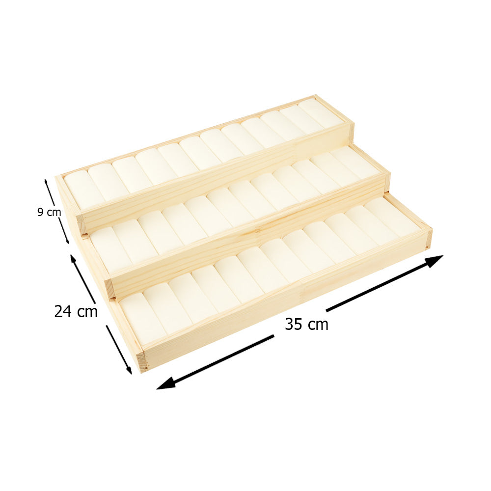 رف مجوهرات خشبي أبيض مخملي