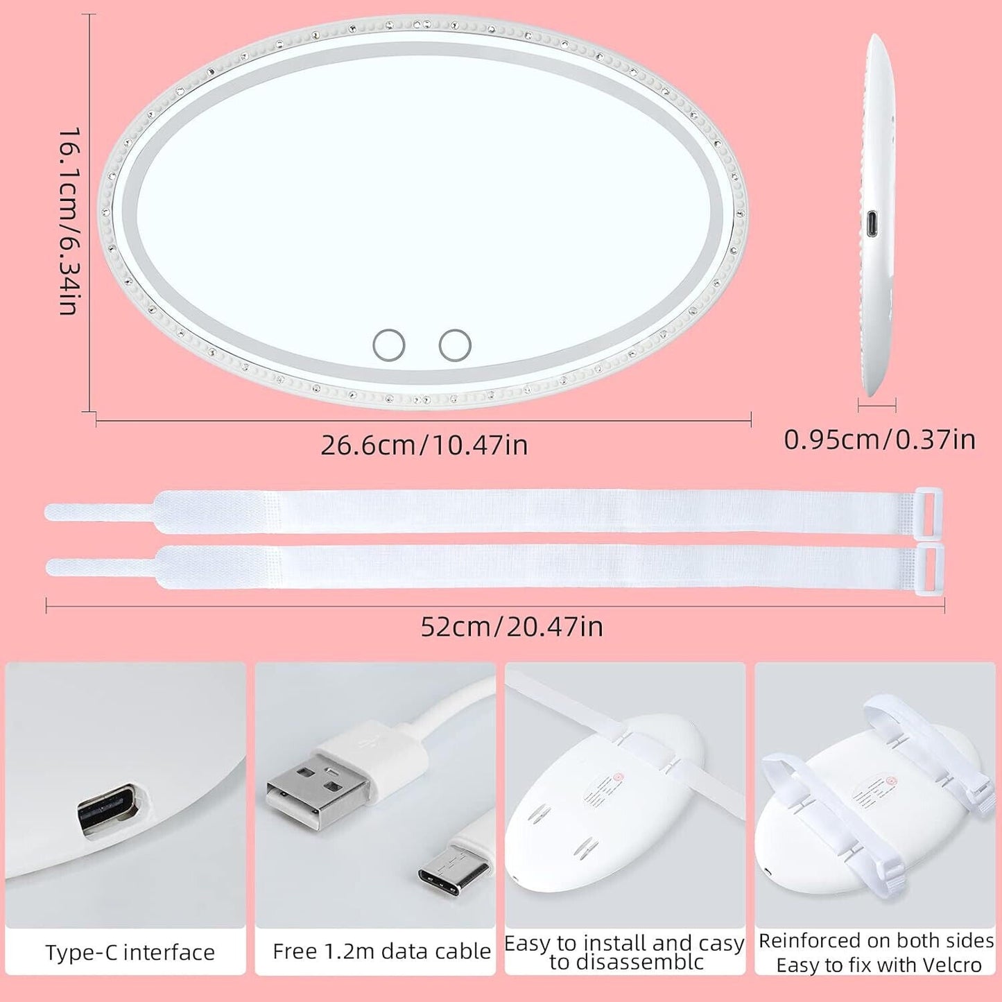 مرآة مكياج بيضاوية بإضاءة LED