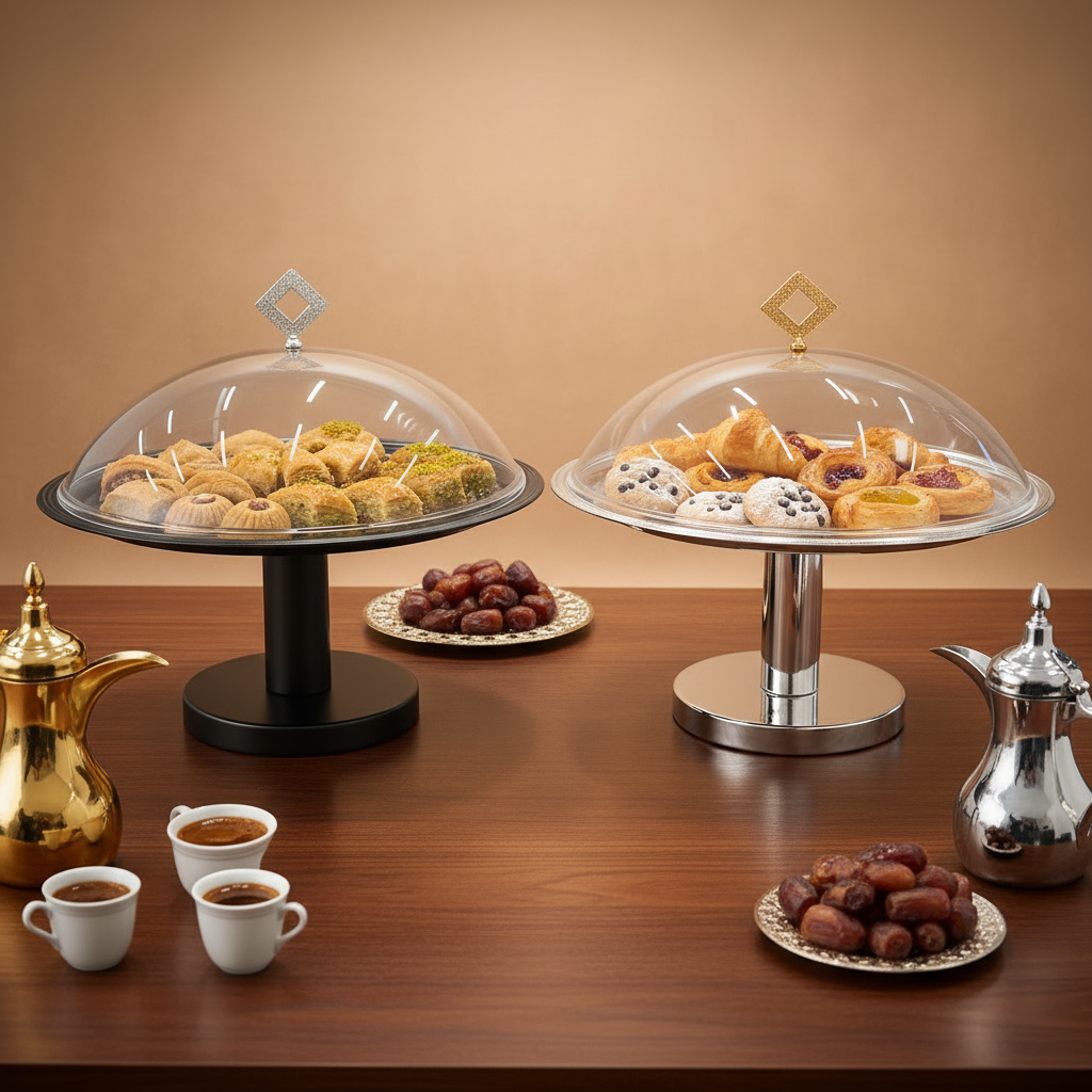 طبق كيك تقديم بغطاء