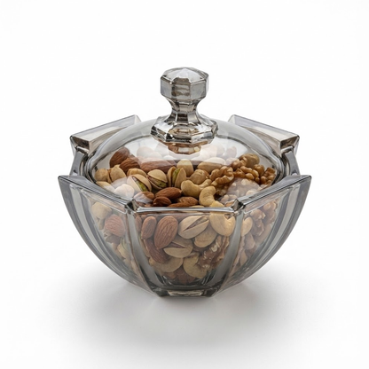 وعاء تقديم زجاجي بغطاء شفاف