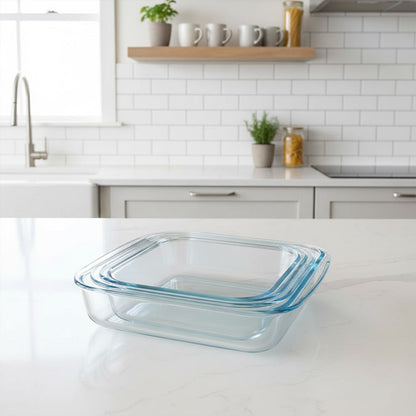 طبق فرن زجاجي مربع