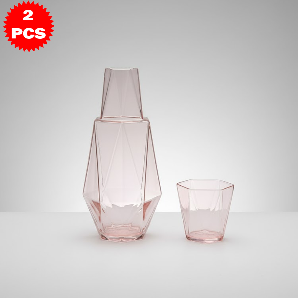 طقم قارورة وكوب زجاجي هندسي