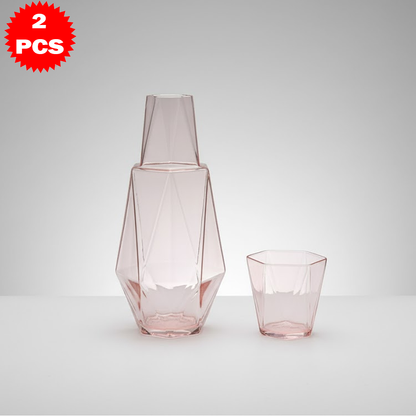 طقم قارورة وكوب زجاجي هندسي