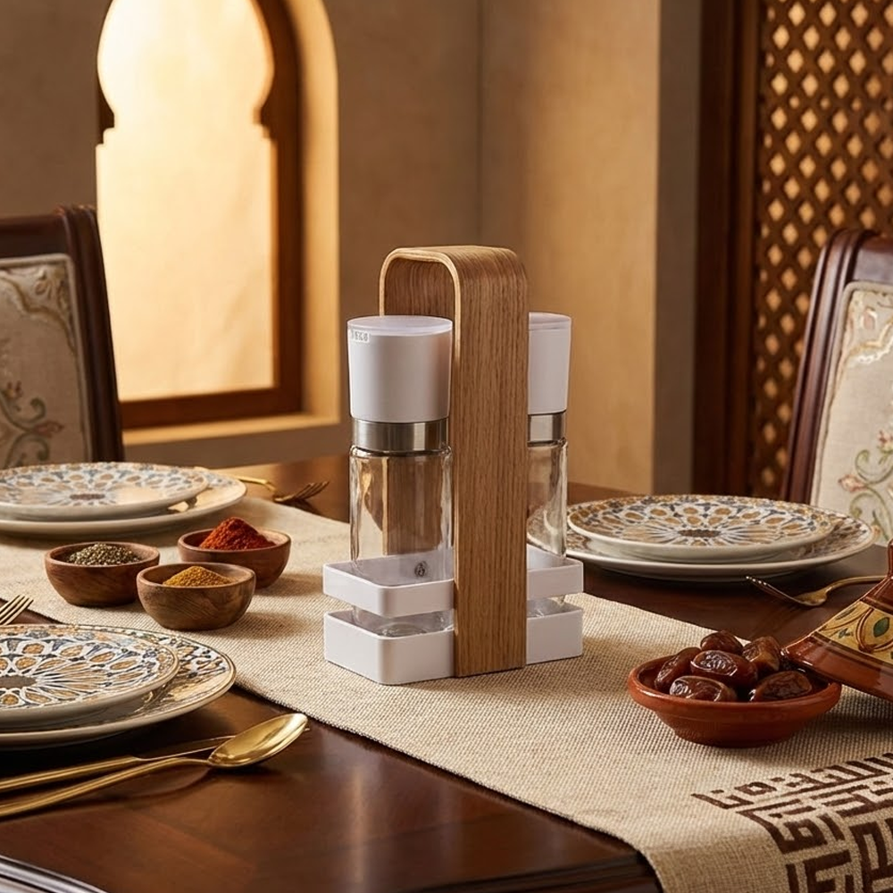 حامل توابل مع 2 عبوات زجاجية