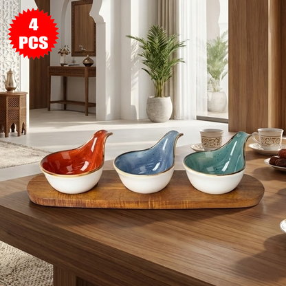 طقم تقديم خشب مع أوعية سيراميك