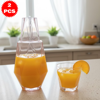 طقم قارورة وكوب زجاجي هندسي