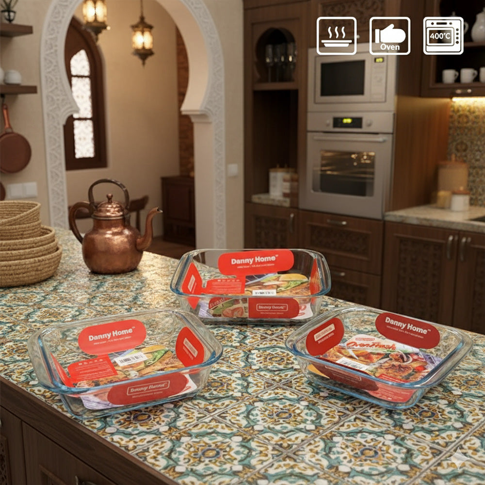 طبق فرن زجاجي مربع