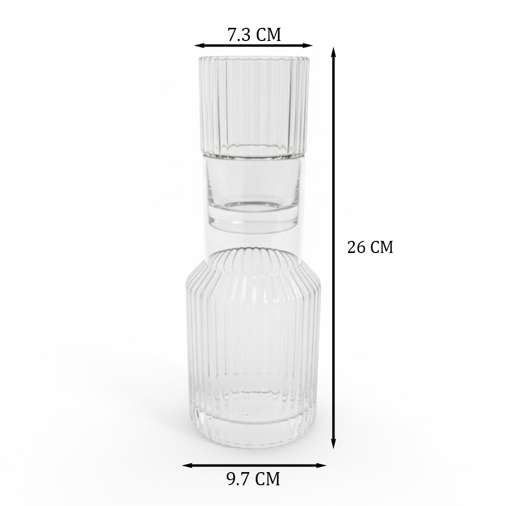 طقم قارورة وكوب زجاجي محزز