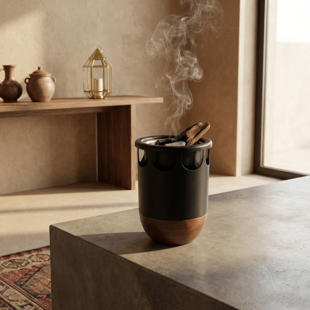 مبخرة عود بقاعدة خشبية