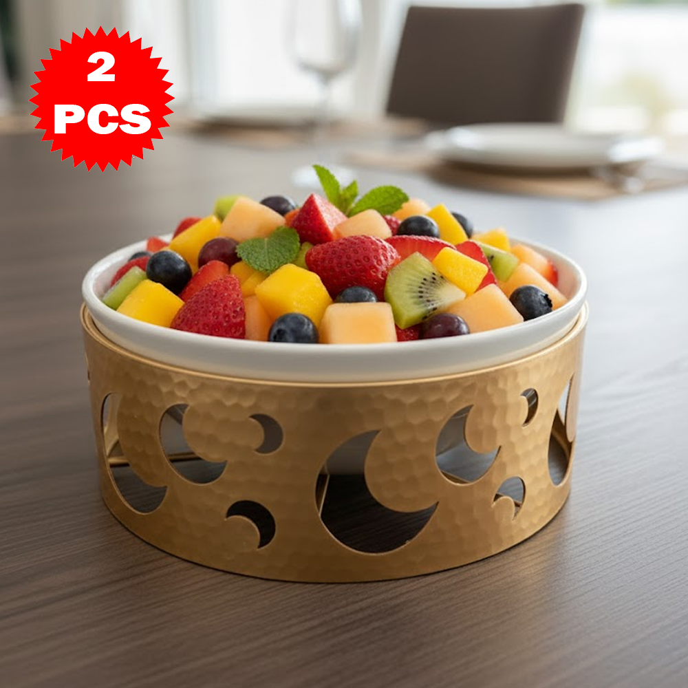 22.7CM طقم وعاء تقديم مع حامل معدني كبير