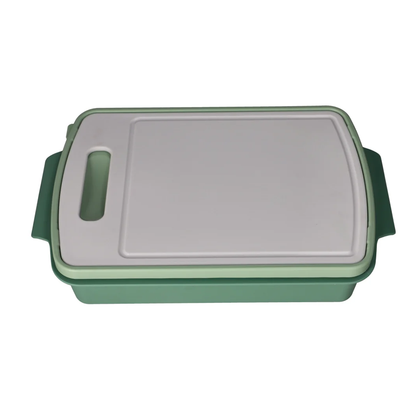 علبة التتبيلة والطعام ولوح التقطيع