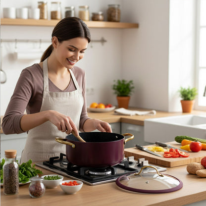 قدر طهي  بغطاء زجاجي