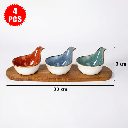 طقم تقديم خشب مع أوعية سيراميك