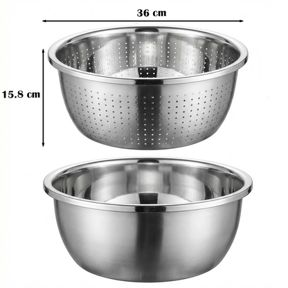 طقم مصفاة ووعاء ستانلس ستيل