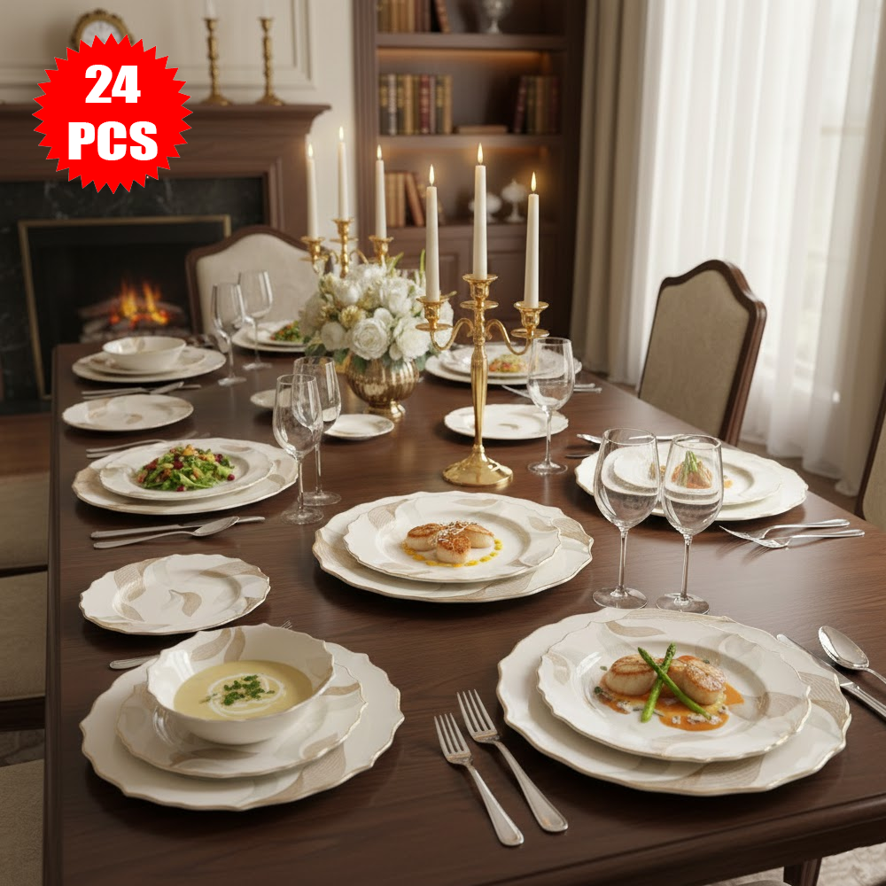 طقم أطباق مائدة فاخر 24 قطعة