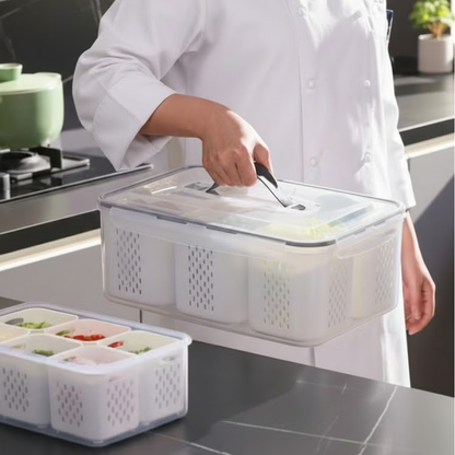 علبة حفظ وتنظيم الخضار مع سلة تصريف