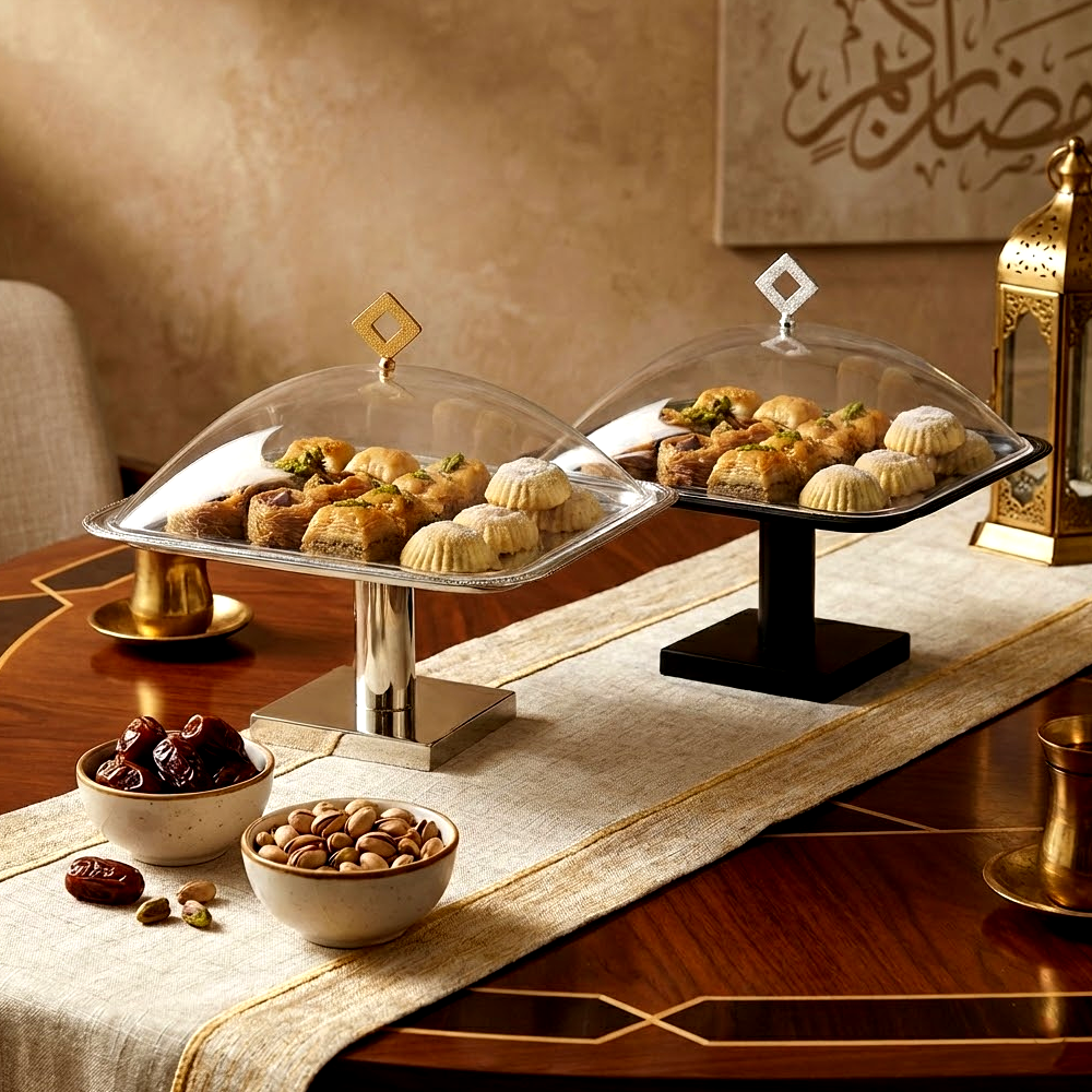 طبق تقديم كيك بغطاء كبير