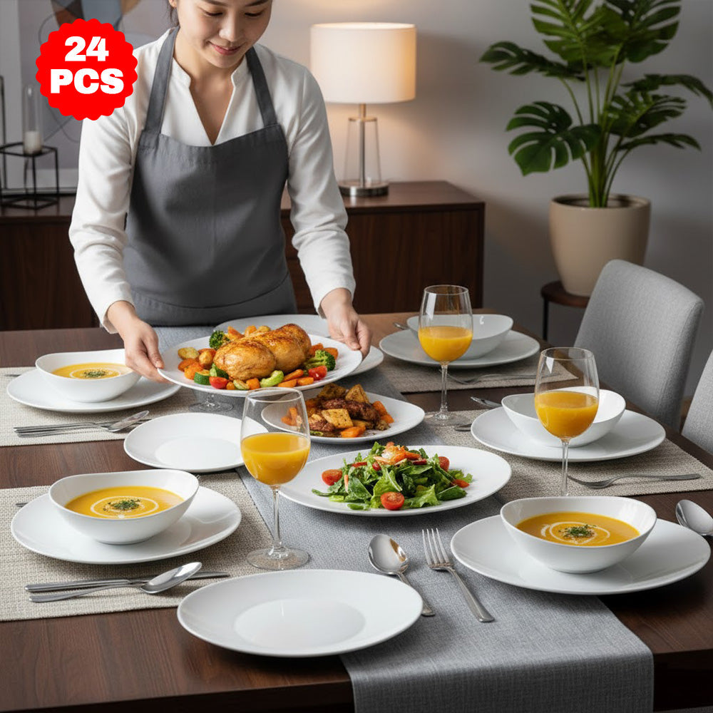 طقم سفرة 24 قطعة ابيض