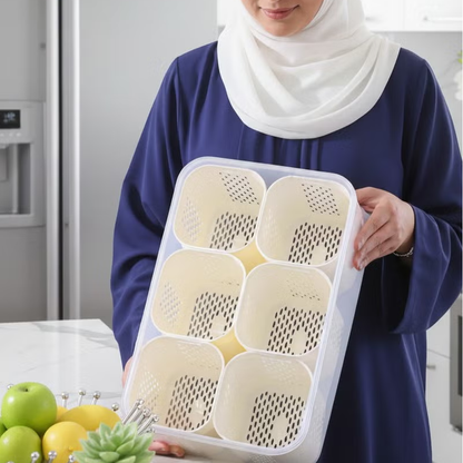 علبة حفظ وتنظيم الخضار مع سلة تصريف