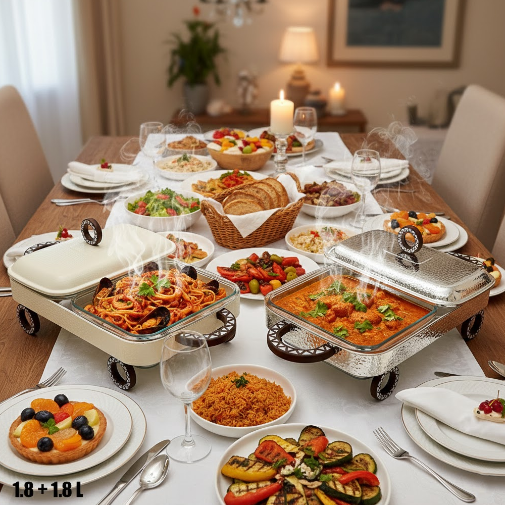 سخان طعام زجاجي مزدوج 1.8 + 1.8 لتر