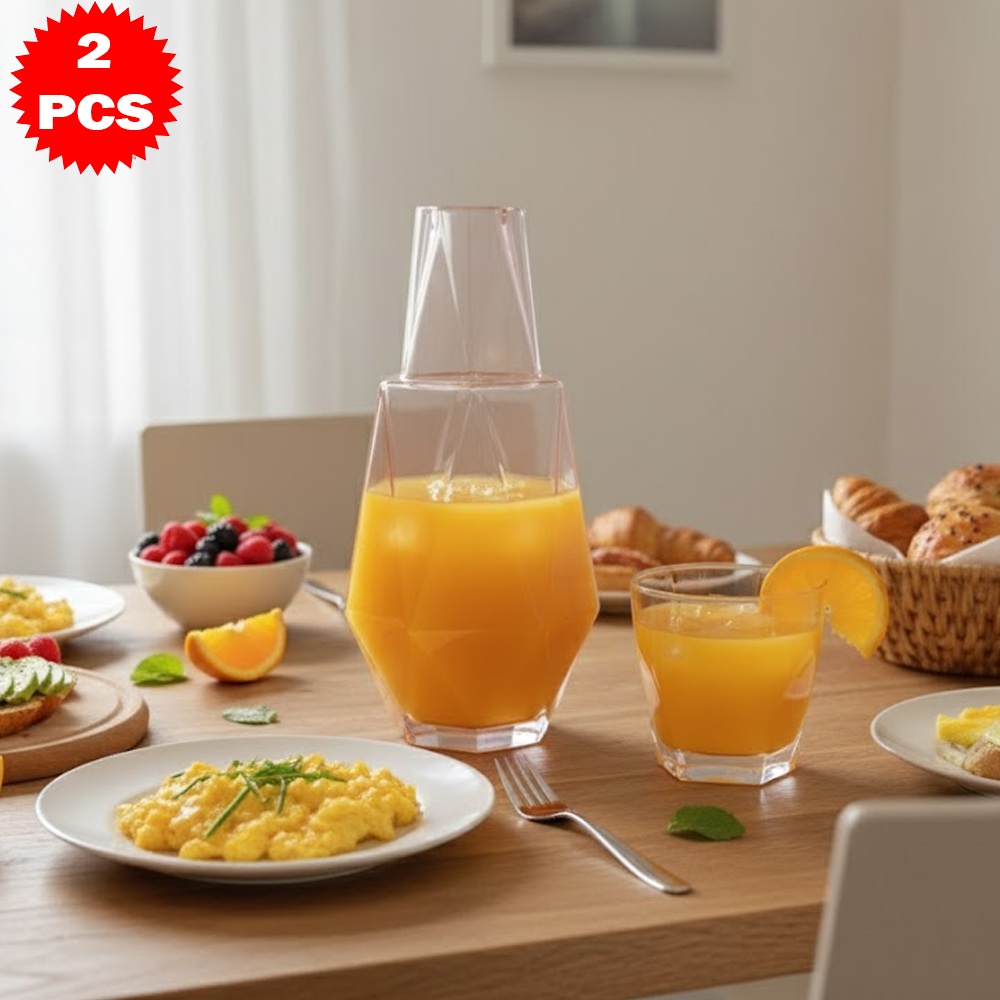 طقم قارورة وكوب زجاجي هندسي