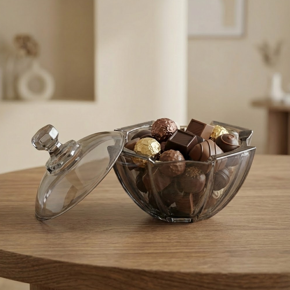 وعاء تقديم زجاجي بغطاء شفاف