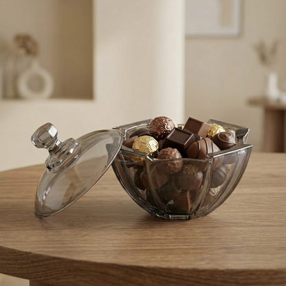 وعاء تقديم زجاجي بغطاء شفاف