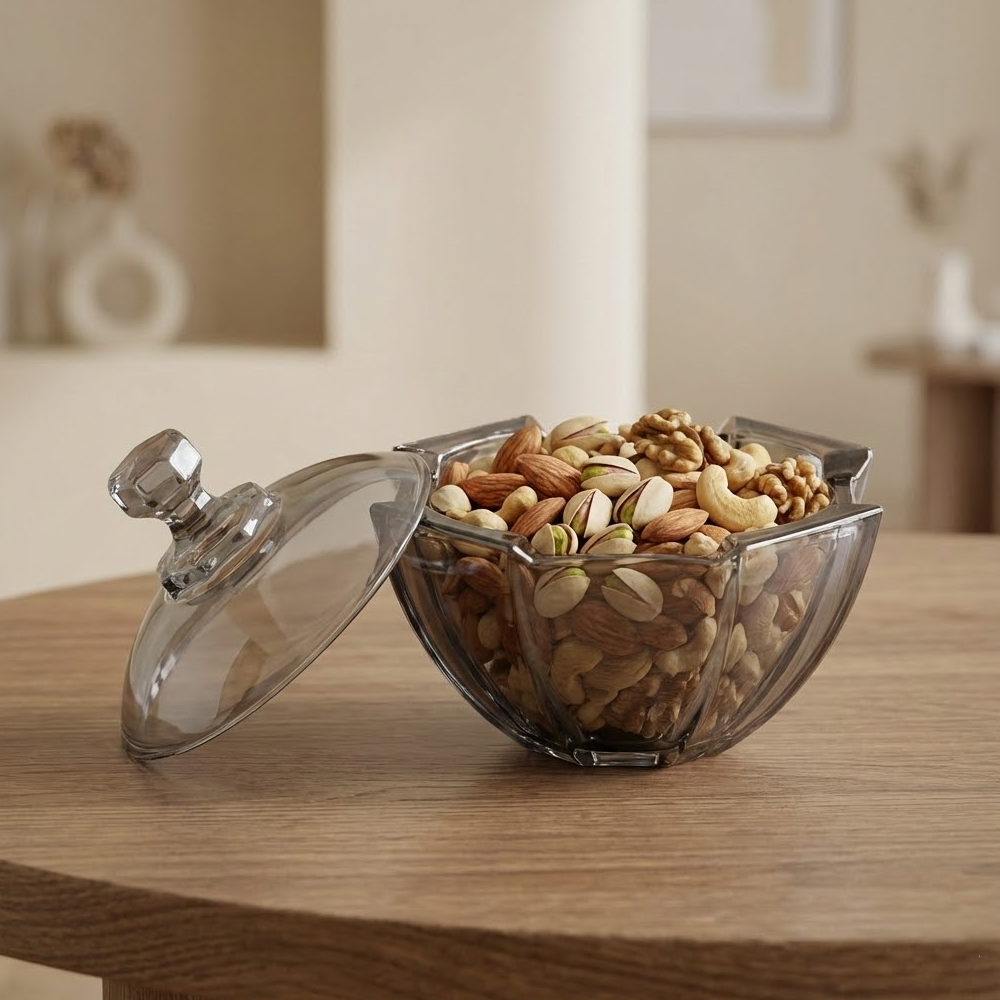 وعاء تقديم زجاجي بغطاء شفاف