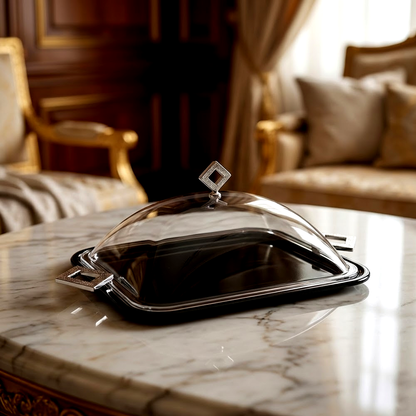 طبق تقديم كيك بغطاء وسط