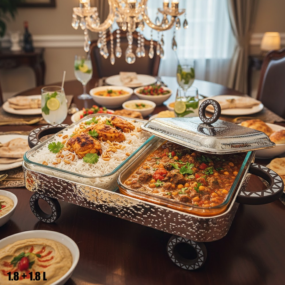 سخان طعام زجاجي مزدوج 1.8 + 1.8 لتر