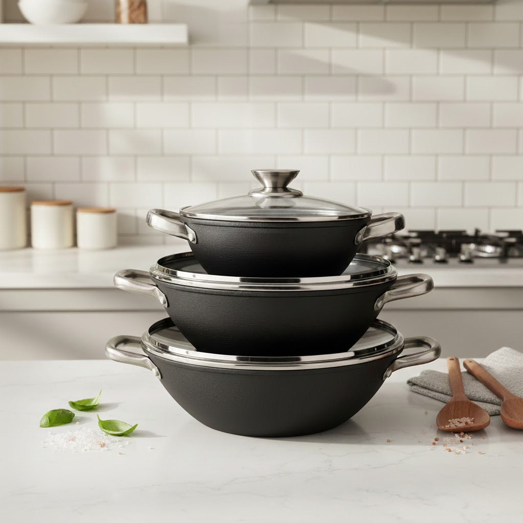 مقلاة ووك من الحديد الزهر - أسود