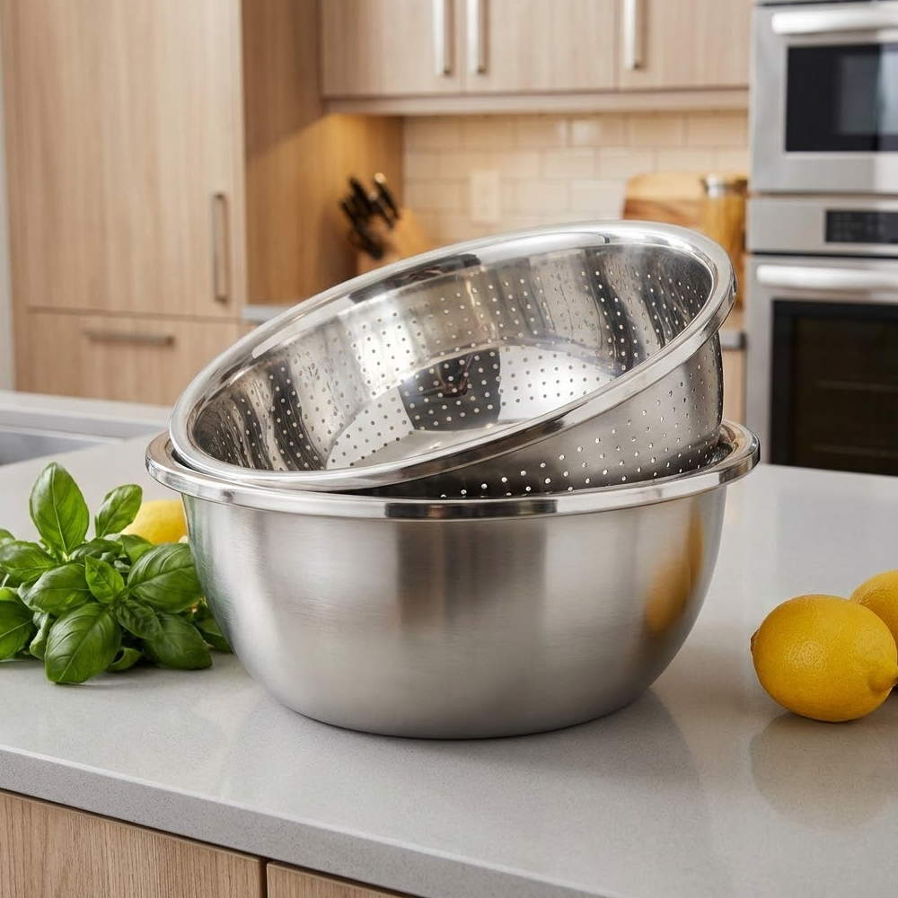 طقم مصفاة ووعاء ستانلس ستيل