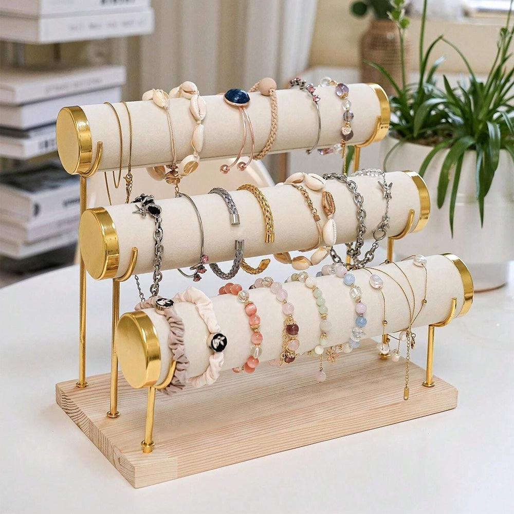 حامل مجوهرات من الخشب 3 طبقات