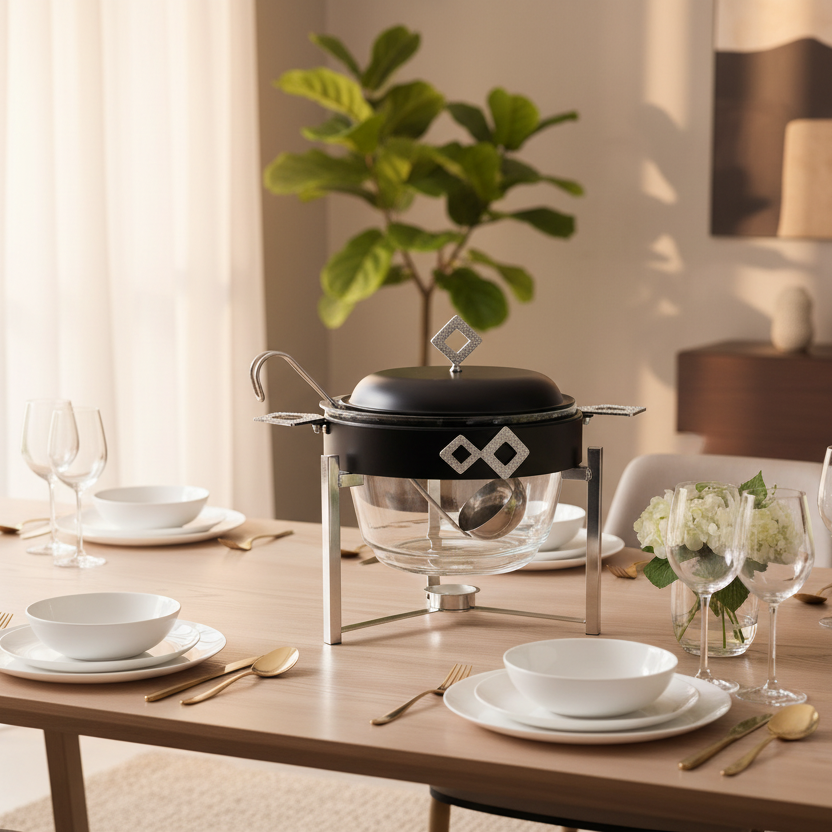 طقم سخان حساء زجاجي