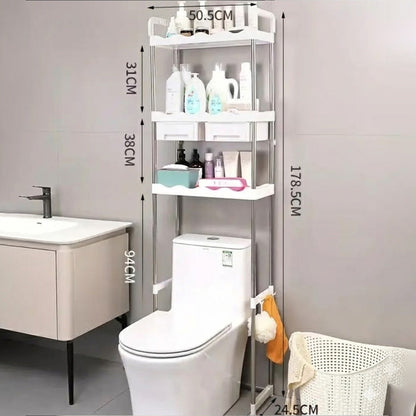 رف تخزين فوق المرحاض بثلاث طبقات