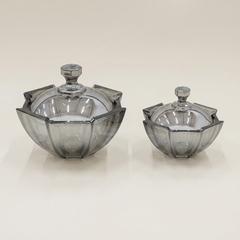 وعاء تقديم زجاجي بغطاء شفاف