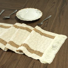 مفرش طاولة كريمي بيج مع شرابات، مقاس: ١٨٠*٣٥