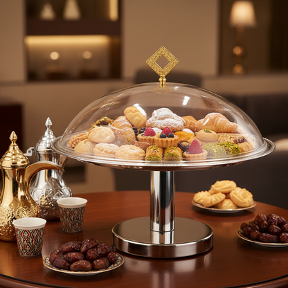 طبق كيك تقديم بغطاء