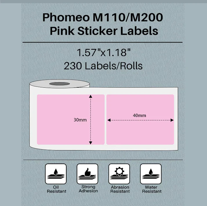 ‏ملصقات طابعة Phomemo 40x30mm / 230Pcs مربع / ازرق