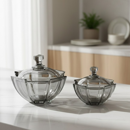 وعاء تقديم زجاجي بغطاء شفاف