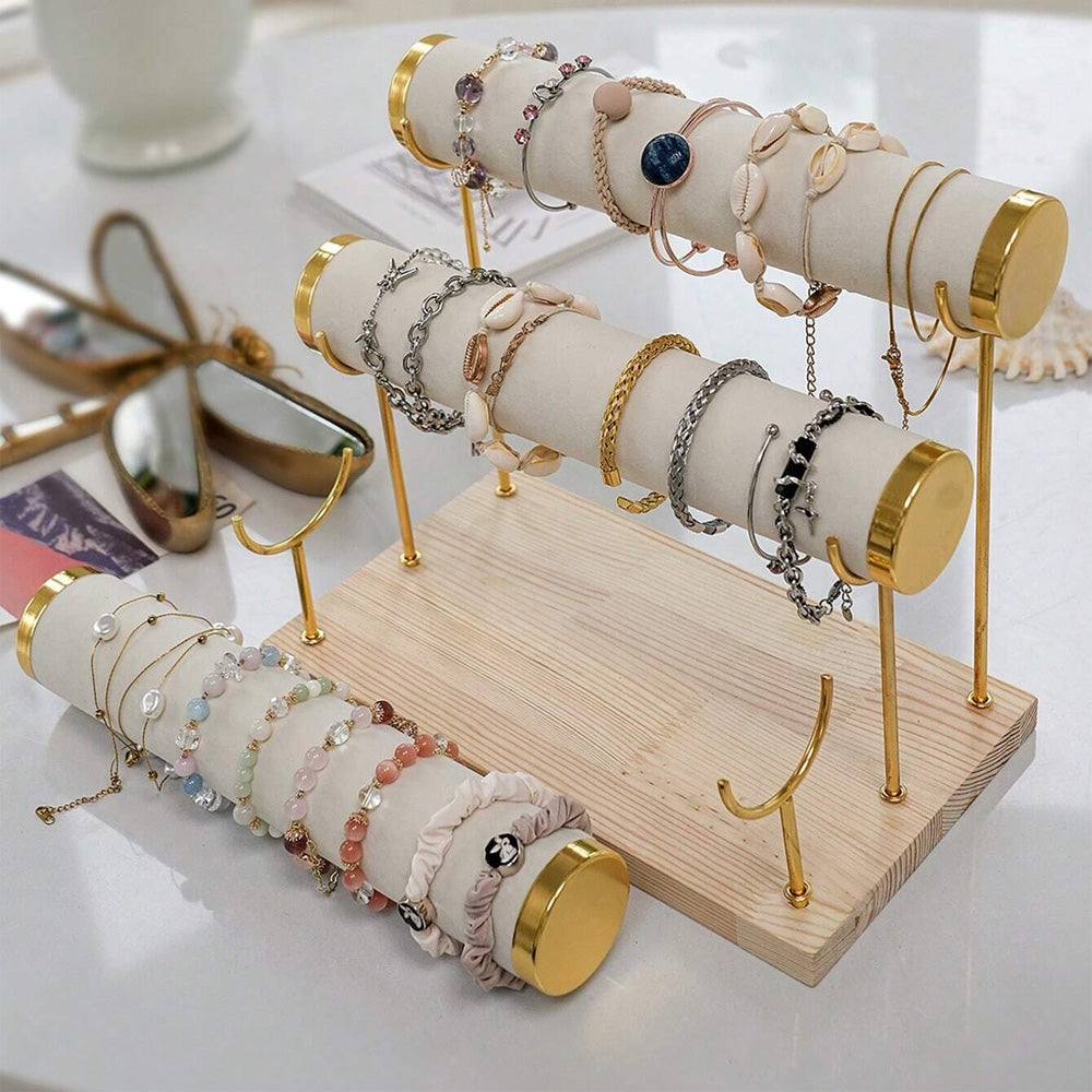 حامل مجوهرات من الخشب 3 طبقات