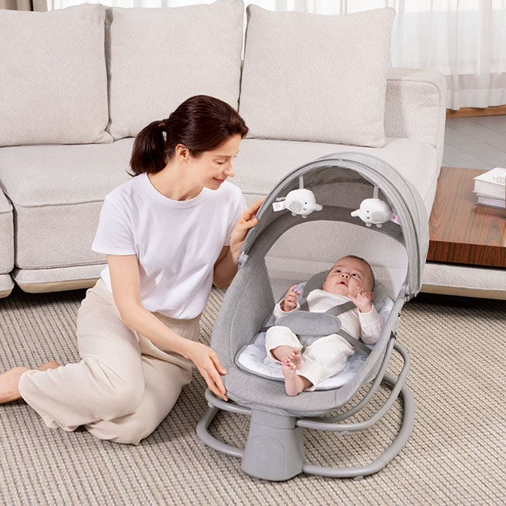 كرسي هزاز مع مظلة وألعاب قطيفة