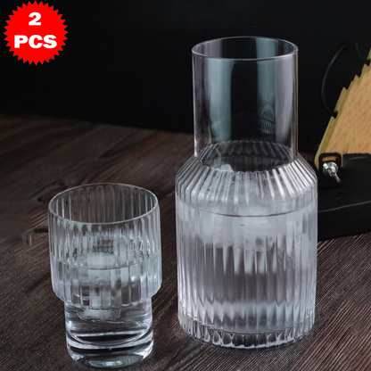 طقم قارورة وكوب زجاجي محزز