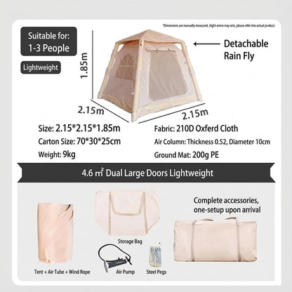 خيمة تخييم قابلة للنفخ تتسع من 1 إلى 3 أشخاص
