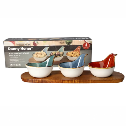 طقم تقديم خشب مع أوعية سيراميك